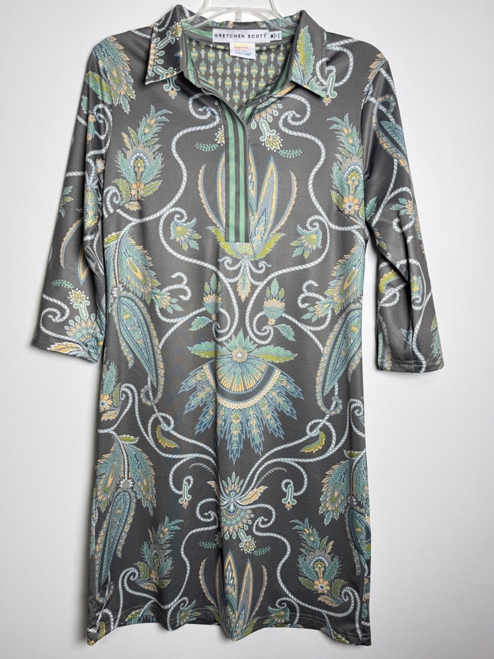 Gretchen Scott Gray Paisley Print Shirt Dress